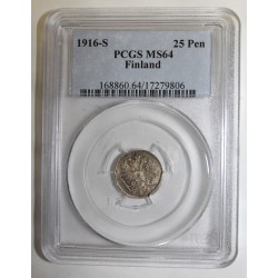 FINNLAND - KM 6 - 25 PENNIA 1916 S - PCGS MS 64