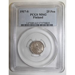 FINLANDE - KM 6 - 25 PENNIA 1917 S - PCGS MS 62