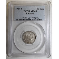 FINLANDE - KM 2.2 - 50 PENNIA 1914 S - PCGS MS 64