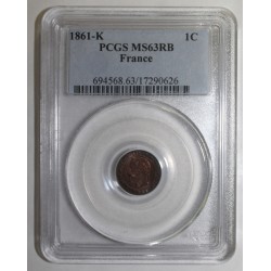 FRANKREICH - KM 795 - 1 CENTIME 1861 K Bordeaux TYP NAPOLEON III - PCGS MS 63 RB