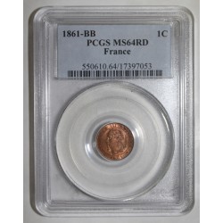 FRANKREICH - KM 795 - 1 CENTIME 1861 BB Strasbourg TYP NAPOLEON III - PCGS MS 64 RD