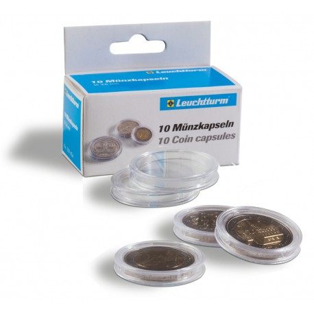 BOX OF 10 ROUND COIN CAPSULES (Diameter 14 to 50 mm)