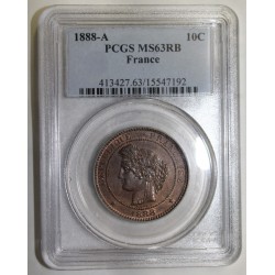 FRANCE - KM 815 - 10 CENTIMES 1888 A Paris - TYPE CÉRÈS - PCGS MS 63