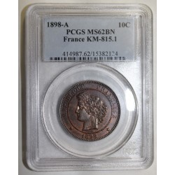 FRANCE - KM 815 - 10 CENTIMES 1898 - TYPE CÉRÈS - PCGS MS 62 BN