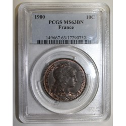 FRANCE - KM 843 - 10 CENTIMES 1900 - TYPE DUPUIS - PCGS MS 63 BN