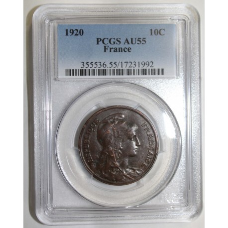 FRANCE - KM 843 - 10 CENTIMES 1920 - TYPE DUPUIS - PCGS AU 55