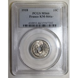 FRANCE - KM 866a - 10 CENTIMES 1918 - TYPE LINDAUER - PCGS MS 66