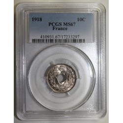 FRANCE - KM 866a - 10 CENTIMES 1918 - TYPE LINDAUER - PCGS MS 67