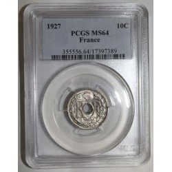 FRANCE - KM 866a - 10 CENTIMES 1927 - TYPE LINDAUER - PCGS MS 64