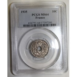 FRANCE - KM 866a - 10 CENTIMES 1935 - TYPE LINDAUER - PCGS MS 64