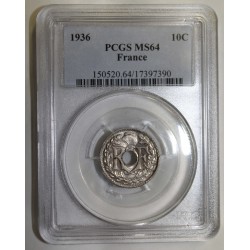 FRANCE - KM 866a - 10 CENTIMES 1936 - TYPE LINDAUER - PCGS MS 64