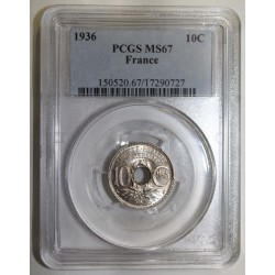 FRANCE - KM 866a - 10 CENTIMES 1936 - TYPE LINDAUER - PCGS MS 67