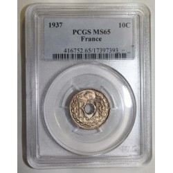 FRANCE - KM 866a - 10 CENTIMES 1937 - TYPE LINDAUER - PCGS MS 65