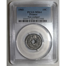 FRANCE - KM 895 - 10 CENTIMES 1941 - TYPE LINDAUER - 'MES' NOT UNDERLINED - PCGS MS 64