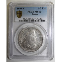 Gad185 - LOUIS XIV - 1/2 ECU 1693 - AUX PALMES - V - TROYES - PCGS MS 62