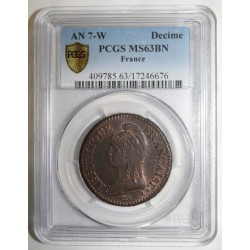 FRANKREICH - KM 644 - 1 DECIME JAHRE 7 W - 1798 - PCGS MS 63 BN