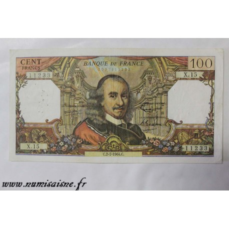 FRANCE - PICK 149 - 100 FRANCS 1964 - 02.07 - TYPE CORNEILLE - X.15