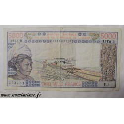 ÉTATS DE L'AFRIQUE DE L'OUEST - BÉNIN - PICK 208 bj  - 5.000 FRANCS 1986 - B C E A O