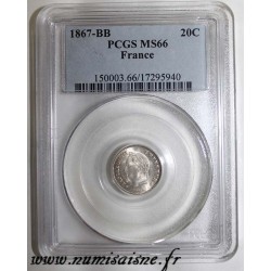 FRANKREICH - KM 808 - 20 CENTIMES 1867 BB - Strasbourg - TYP NAPOLEON III - PCGS MS 66