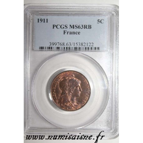 GADOURY 165 - 5 CENTIMES 1911 - TYPE DUPUIS - KM 842 - PCGS MS 63 RB