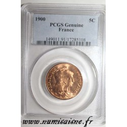 FRANCE - KM 842 - 5 CENTIMES 1900 - TYP DUPUIS - PCGS GENUINE