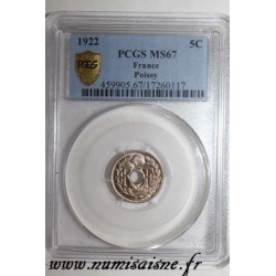 GADOURY 170 - 5 CENTIMES 1922 - TYPE LINDAUER - KM 875 - PCGS MS 67