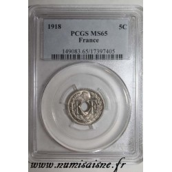 FRANCE - KM 865a - 5 CENTIMES 1918 - TYPE LINDAUER - PCGS MS 65