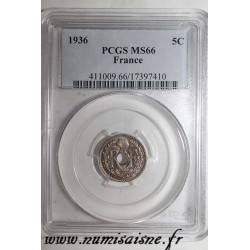 FRANCE - KM 875 - 5 CENTIMES 1936- TYPE LINDAUER - PCGS MS 66