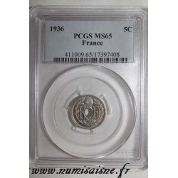 FRANCE - KM 875 - 5 CENTIMES 1936- TYPE LINDAUER - PCGS MS 65