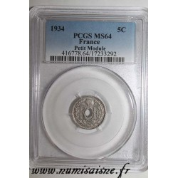 FRANKREICH - KM 875 - 5 CENTIMES 1934 - TYP LINDAUER - PCGS MS 64