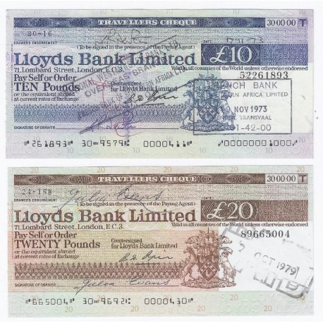 GREAT BRITAIN - LONDON - TRAVELLERS CHEQUE - 10 ET 20 POUNDS