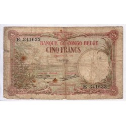 CONGO BELGE - PICK 8 e - 5 FRANCS 1929 - 21.1