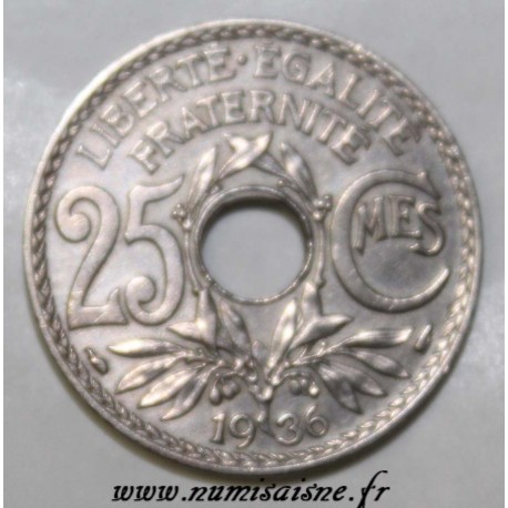 FRANCE - KM 867 - 25 CENTIMES 1936 - TYPE LINDAUER