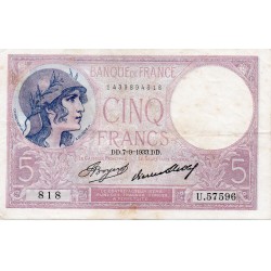 FRANKREICH - FAY 03/17 - 5 FRANCS VIOLET - 07/09/1933 - PICK 72