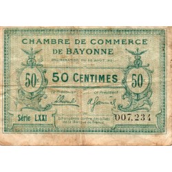 64 - BAYONNE - HANDELSKAMMER - 50 CENTIMES - 26/08/1921