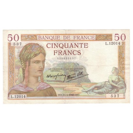 FRANCE - PICK 85 - 50 FRANCS 1940 - 11.01 - TYPE CERES