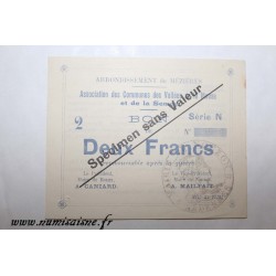 08 - MEZIERES BRAUX - BON DE 2 FRANCS 1915 - CAISSE D'EPARGNE - SPECIMEN