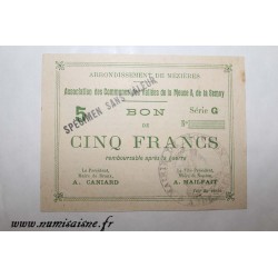 Komitat 08 - MEZIERES BRAUX - GUTSCHEIN FÜR 5 FRANCS 1915 - BANK 'CAISSE D'EPARGNE' - SPECIMEN