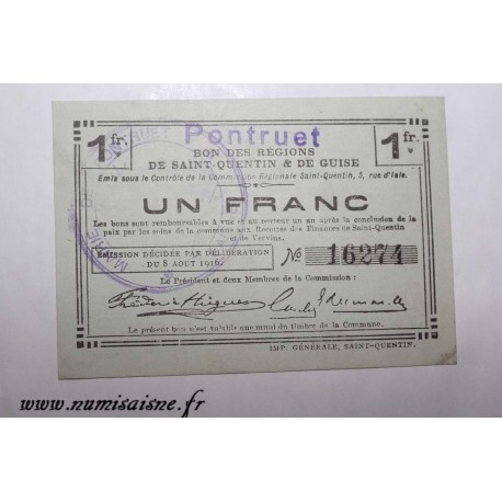 Komitat 02 - LAON - GUTSCHEIN FÜR 1 FRANC 1916 - 08.08