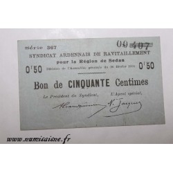 County 08 - SEDAN - VOUCHER OF 50 CENTIMES 1916 - 26.02