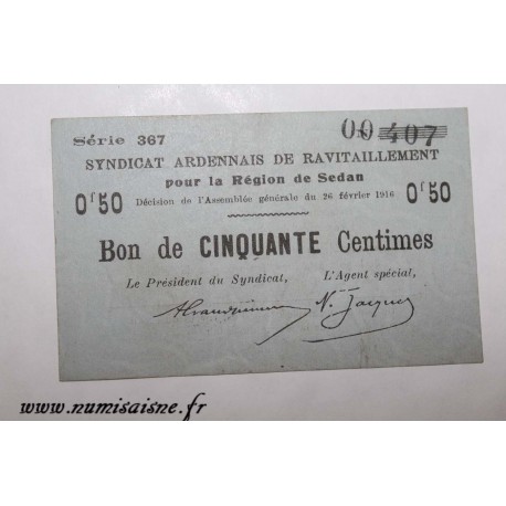 08 - SEDAN - BON DE 25 CENTIMES 1916 - 26.02 - DV