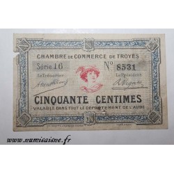 10 - TROYES - 50 CENTIMES 1921 - 01.01 - CHAMBRE DE COMMERCE - DV