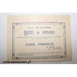 53 - MAYENNE - BON DE 5 FRANCS - DV