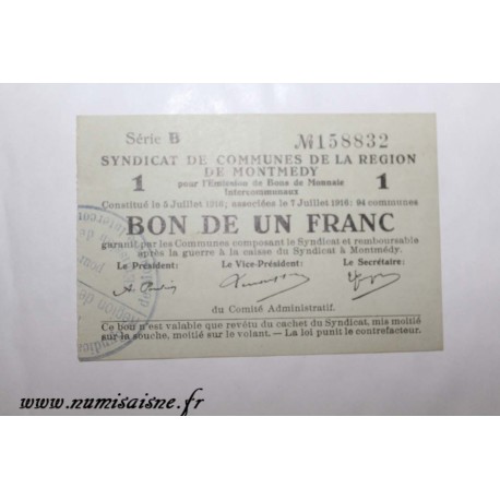 County 55 - MONTMEDY - VOUCHER OF 1 FRANC 1916 - 05.07