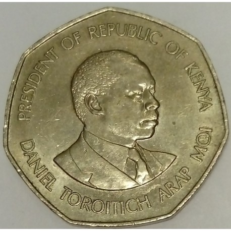 KENIA - KM 23 - 5 SCHILLINGS 1985 - PRÄSIDENT Daniel Toroitich arap Moi (1924-)