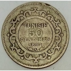 TUNISIE - KM 223 - 50 CENTIMES 1891 A - AH 1308