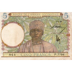 FRENCH WEST AFRICA - PICK 25 - 5 FRANCS - 06/03/1941