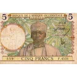 FRENCH WEST AFRICA - PICK 21 - 5 FRANCS - 10/03/1938