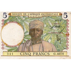 AFRIQUE OCCIDENTALE FRANCAISE - PICK 21 - 5 FRANCS - 10/03/1938