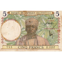 AFRIQUE OCCIDENTALE FRANCAISE - PICK 21 - 5 FRANCS - 12/08/1937